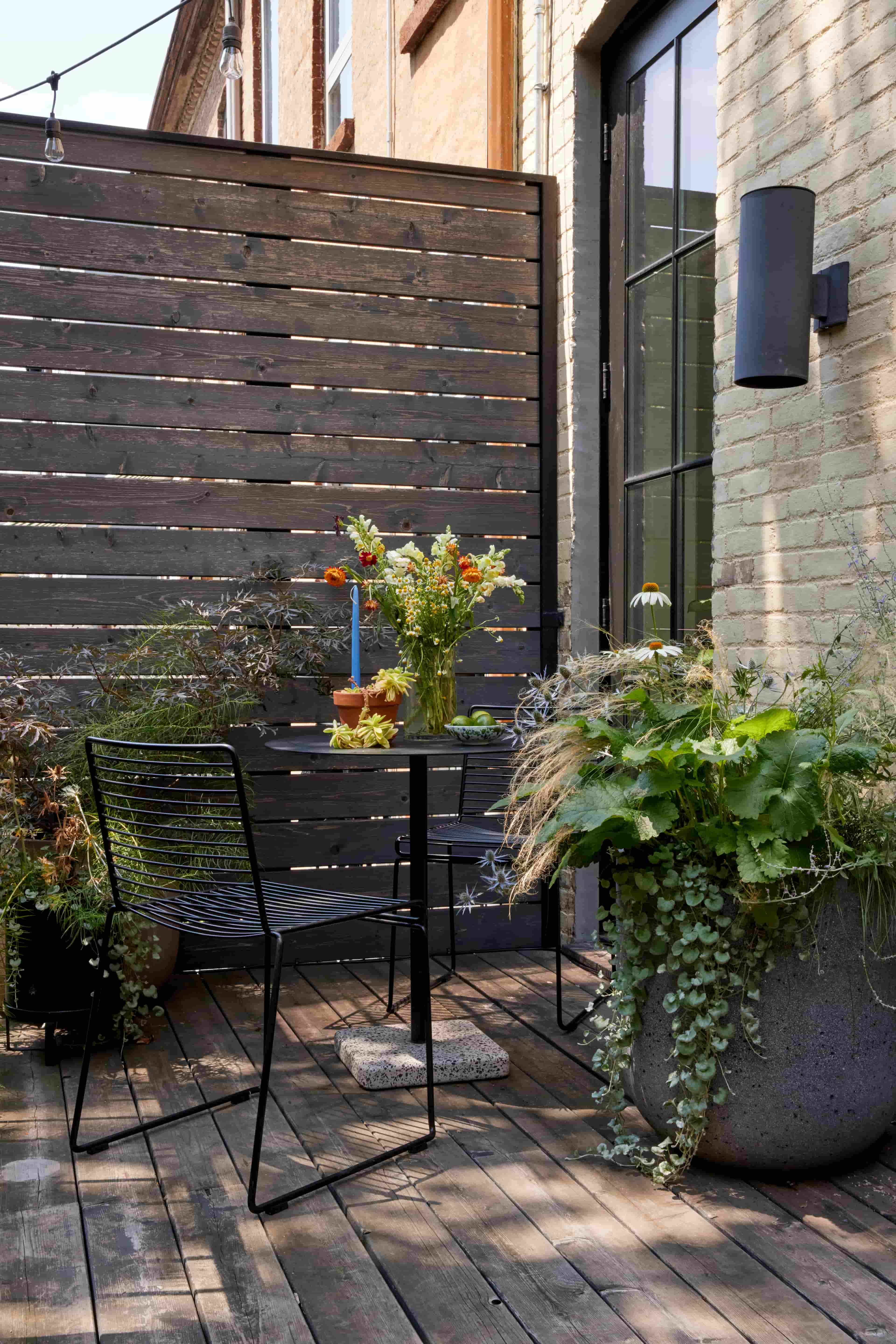 up on a deck looking at table